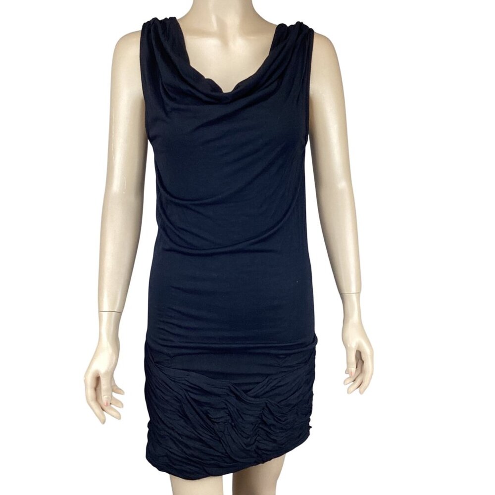 BIZZ Dress Size Small Black Sleeveless Ruched Cowl‎ Neck Stretch Knee Length